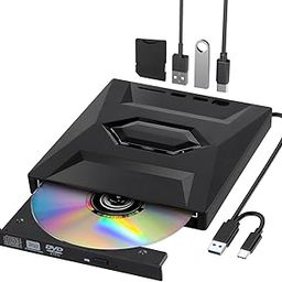 ETZIN 5 in 1 External CD DVD Drive for Laptop,Type-C USB 3.0 Portable CD DVD Burner Rewriter with SD Slot & 2 USB Ports,8X DVD 24X CD Fast Speed CD/DVD Drive for Laptop PC OS Linux Windows EPL-1320UG-0