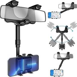 Mobile Holder for Car 360° Rotation, Multifunctional Drive Easy Rearview in Rotatable Stand Mount, Adjustable Hanging Anti Shake Rearview Mirror Phone Holder for All Mobile Phones.-7