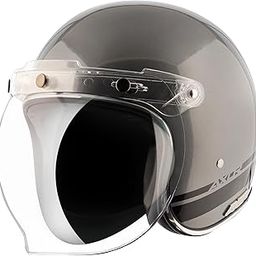 Axor Retro Jet Sportz S13 ISI and DOT Certified Gloss Finish Open Face Helmet for Men and Women with Clear Visor- Athena Grey Black - M-picture-18