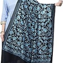 Women's Black Floral Embroidered Pure Wool Shawl_I4625_Black-image-2