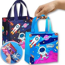 IsVi Astronaut Gifting Bags for Return Gifts (10 Pcs), Colourful Space Theme Canvas Goodie Bags, Multi-Purpose Reusable Carry Bag, Birthday Treat Bags (30cmX22cmX9cm)-31
