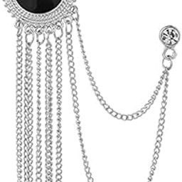 Men's & Women Suit Shirt Stud Lapel Pin Chain Tassel Brooch Pin with Crystal Chain(Classic Round Tassel Silver)-image-67