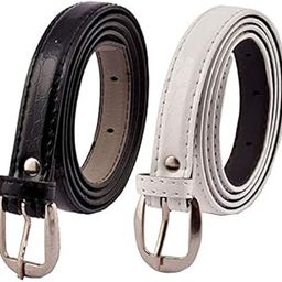 Women's,Ladies's,Girl's Belt For Jeans, Women's Belt for Dresses Casual/Formal 2 Belt Combo Free Size (26-36)(Black-White-035)-image-23