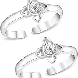 925 Sterling Silver Toe Ring Pair For Women – Red and White Stone Design Rhodium Plated Adjustable Bichiya-image-28