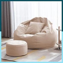 Biggie Bean Bag with Beans Filled 4XL Bean Bag Sofa with Free Cushion and Footrest - Official : LuxeBean Sofas Combo (Matching Color : Regular, Cream)-picture-7