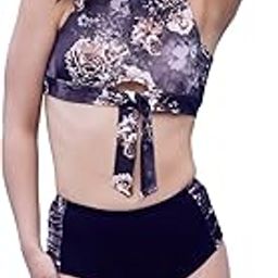 Black and Brown Front Cut-Out Non-Padded Bikini Set-image-70