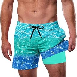 Mens Swim Trunks with Compression Liner Quick Dry 7'' Swimwear Swim Shorts Phone Pocket, A-water Light Gradient, S-image-33