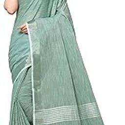 Women's Jacquard Linen Saree With Unstitched Blouse Piece (SILVERLINEN_NS)-image-21