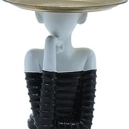 VEDIKA TEXTILEFigurine Display Stand - White & Black with Gold Serving Plate, Handmade Resin Tabletop Showpiece for Home Decor-image-52