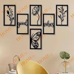 KC Modern Wall Art Set, 6 Piece Black Frame Butterfly and Floral Design with Good Vibes Text, Home Decor-image-38