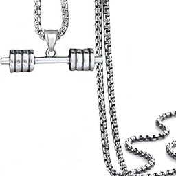 Fitness Gym Masculine Barbell BodyBuilder Dumbbells Gym Jewelry Locket Silver Zinc And Metal Pendant Necklace Chain For Men And Women-image-21