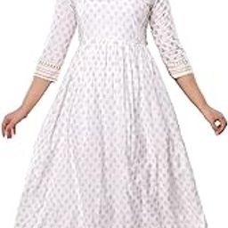 Women Gold Printed Maternity Anarkali Feeding Kurti with Zippers (White)-image-10