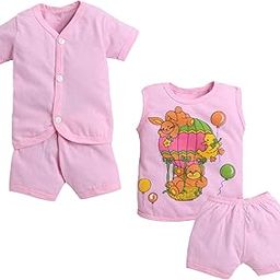 Paletto Baby Cotton Top and Bottom Set 0–6 Months | Soft Layette Set with Onesie, Romper, Footed Pants | Pink | Cotton | Gentle on Skin | Ideal for Gifting - SK BC24 Pink-image-28