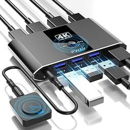 USB 3.0 KVM Switch 4K HDMI 2 Port HDMI KVM Switch 4K at 60Hz 1 Monitor 2 Computer with 3 USB 3.0 Ports Sharing Keyboard Mouse with 2 USB Cables and Controller-image-88