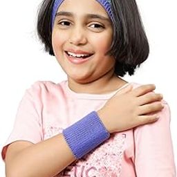 Bharatasya Kids Unisex Cotton Sports Set of Sweatband and Wristband for All Seasons Sweatabsorbent Sports Headband for Boys and Girls All Sports Basketball Tennis Running Band (5-10Y) (Blue)-image-23