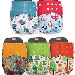 LuvLap Reusable Baby Cloth Diapers Combo Pack of 5, Orange & Green, White & Green, Blue & Pink, White & Blue, Blue Stars, Double Leak Guard, High Absorption, Stain-Proof Comfort & Protection, 3m+-14
