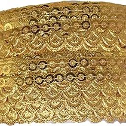 CRAFT LOVE Gota Patti Lace Border 18.5 Yards/ 17 Meters for Saree Blouse Dupatta Lehenga Sewing Crafts (1 cm Wide) (Golden)-image-38