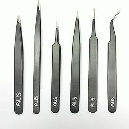 Alis Set of 6 pcs ESD Tweezers – Combo Set of Point Tip Tweezers, Pointed Tip & Flat Tip Hair Plucker, Precision for Facial Hair, Electronics Repair-4