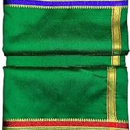 Men's Traditional Panchakacham Polyester Dhoti Set with Silk Zari Border, 4 Meter Dhoti & 2 Meter Dupatta | Mundu/Veshti/Lungies Dhoti For Men for Pooja Temple & Special Occasion-image-4