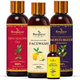 Roopayur Skin Healing Combo Anti Acne-Spot Facewash / Vitamin C&E Serum Gel And Moisturizer Sunscreen 100 Percent Ayurvedic Natural Care for all types of Skin, Ingredients Pack 4 Combo-image-23