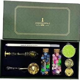 kreni Wax Seal Stamp Kit with Sealing Wax Beads, Candles, Wax Melting Spoon, Wooden Handle Stamp for Craft, Fine Gift Box (Love)-image-27