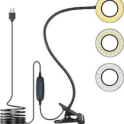 Tukzer 3.5" LED Selfie Ring Light |Flexible Arm Desk Mount Clamp for Live Stream, Makeup, Online Meetings, Recording, Photography, USB Reading Light | 3 Color 10 Brightness Level-19