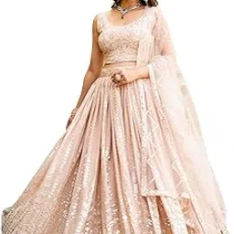 jihu culture Peach Georgette Zari Sequence Embroidery Work Semi Sttiched Lehenga Choli-picture-46