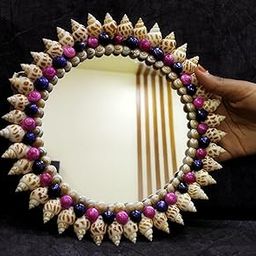 ZENRISE Shell Decorative Designer Round Wall Hanging Mirror, Beige, Small 8 inches-11