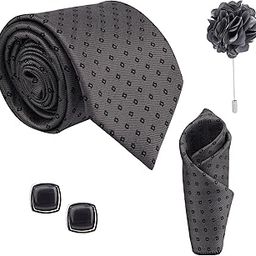 Men's Italian Floral Necktie Set – Microfiber Tie with Pocket Square, Lapel Pin & Cufflinks – Luxury Gift Box (Pack of 4)-N-image-80