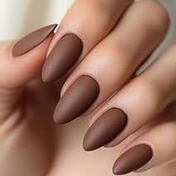 Set of 14 pc, Matte Brown Press-on Nails, Long Almond Shape, Artificial Nail Extensions With Free Glue Kit-1