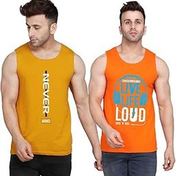 Orange/BlackGrey Printed Combo Cotton Gym Vest Pack-image-3