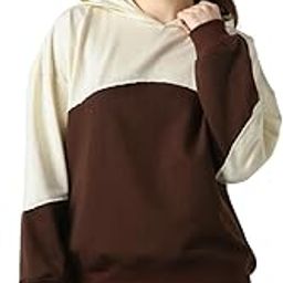 globus Women Colorblock Drop Shoulder Sleeves Ribbed Hem Hooded Oversized Sweatshirt-picture-42