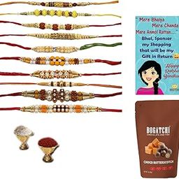 BOGATCHI Rakhi Gift for Brother | Rakhi with Sweets Combo | Rakhi Gift Combo for Brother|Rakhi Set|Sweets Gift, 50g + Rakhi Set of 10+Roli Chawal +Rakhi Card |RH21CMB0Az8-image-17