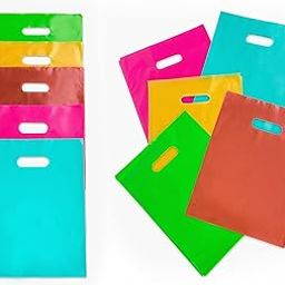 Choice Marts 100 Multicolor Goodie Bags 9"x12" Size Great for Merchandise Party Favor as Goody Bags 5 Colors in Total: Pink Teal Gold Lime Green Red-image-37
