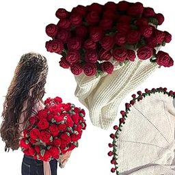HASTHIP® DIY Crochet Rose Flower Blanket Material Kit 80cm Dia Round DIY Crochet Kit Couch Blankets Romantic Rose Blanket for Home Decor Gift Items for Women-16