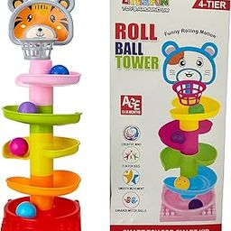 ZESTHOME Roll Ball Tower for Kids – 4 Tiers Tower with Rolling Balls | Fun Learning Toy for Babies | Educational Toy for Kids - Colorful Stacking Track Game-4