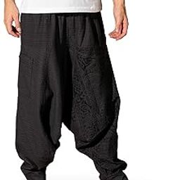 Men's Harem Pants with Pocket for Dance, Boho Hippie Cotton Oversized Tribal Asian Style Outfit for Men-image-74