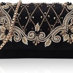 Luxury Embellished Clutch Velvet with Beads and Sequins, 20 cm x 12 cm (Black)-4