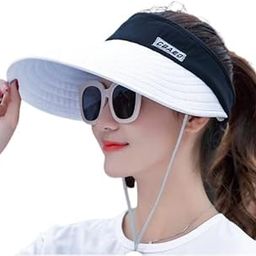 Sun Visor SunVisor Hats for Women UV Protection Wide Brim Summer Cap for Girls Hat UV Protection Breathable Casual Beach Hat, Sun Protection Cap for Women (White & Black)-image-79