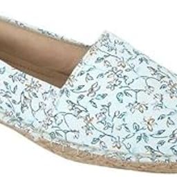 Floral Print Slip-On Espadrille Flats, Casual Slip-On Shoes, 24 cm White Blue-image-10
