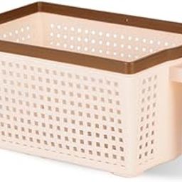 Nayasa Frill No. 1 Plastic Fruit Basket | 3 Litre | Veg Baskets For Storage In Kitchen | Rectangle Food Basket For Kitchen | Peach And Brown-16