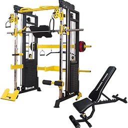 GAMMA FITNESS Home Gym Setup FTS- 101 Yellow Multi Gym Fuctional Trainer with Adjutable Exercise Gym Bench Ab-201-78