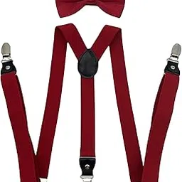 yashidun 2.5cm Leather Elastic Suspenders with 3 Clips and Matching Bow Tie Set for Men and Women-picture-46