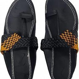 Stylish Men's Black & Brown Braided Ethnic Chappals | Comfortable Daily Wear Kolhapuri Sandals-image-68