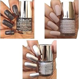 DeBelle Gel Nail Polish Combo Set of 3 Copper Glaze [Dark Grey], Aries [Light Beige Glitter] & Chrome Silver [Metallic Silver] - 24 ml (8 ml Each)-1
