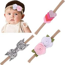 Babymoon Headbands Flowers Soft Synthetic Hairbands for Baby Girls, Infants and Toddlers, Pack of 3 - Multicolor-image-29