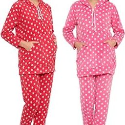 Women's Wool Star Print Night Suit Set Pack of 2 red/Pink-picture-10