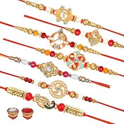 Designer Rakhi Set Of 7 With Roli Chawal and Card For Rakshabandhan | Rakhis For Brother | Rakhi For Kids | Bhaiya Rakhee-image-57