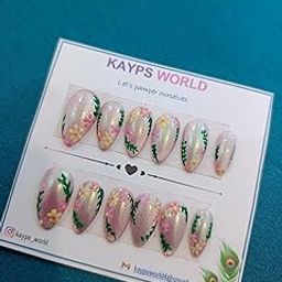 Trends Premium Designer Artificial Nails for Women with Glue | Floral Shimmer Nails Set | 12 Nails with Glue | Reusable & Unbreakable Artificial Nails | Nails Glue for Extension-20