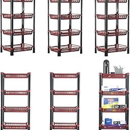 Kuber Industries Pack of 6 Multipurpose Racks For Storage | 4-Tier Kids Toy Organizer/Under Wash Basin & Office Storage cabinet & Shelves | Maroon-22